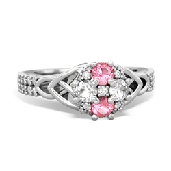 Lab Pink Sapphire Celtic Knot Cluster Engagement 14K White Gold ring R26443RD