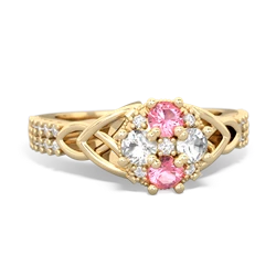 Lab Pink Sapphire Celtic Knot Cluster Engagement 14K Yellow Gold ring R26443RD