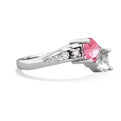 Lab Pink Sapphire Snuggling Hearts 14K White Gold ring R2178