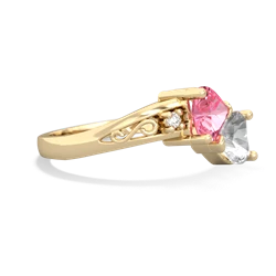 Lab Pink Sapphire Snuggling Hearts 14K Yellow Gold ring R2178