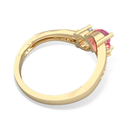 Lab Pink Sapphire Snuggling Hearts 14K Yellow Gold ring R2178