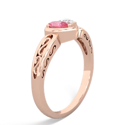 Lab Pink Sapphire Filligree 'One Heart' 14K Rose Gold ring R5070