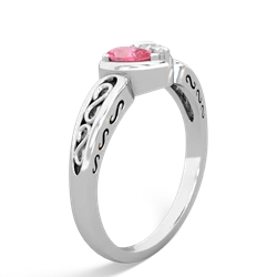 Lab Pink Sapphire Filligree 'One Heart' 14K White Gold ring R5070