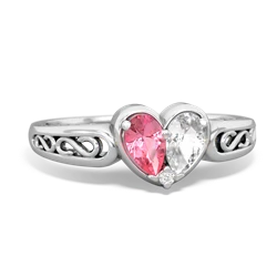 Lab Pink Sapphire Filligree 'One Heart' 14K White Gold ring R5070