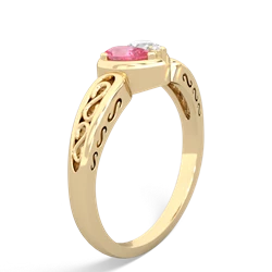 Lab Pink Sapphire Filligree 'One Heart' 14K Yellow Gold ring R5070