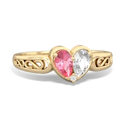 Lab Pink Sapphire Filligree 'One Heart' 14K Yellow Gold ring R5070