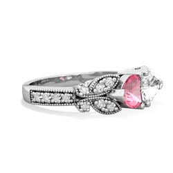 Lab Pink Sapphire Diamond Butterflies 14K White Gold ring R5601