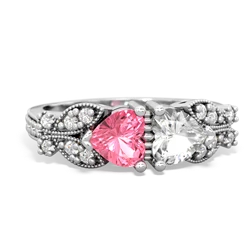 Lab Pink Sapphire Diamond Butterflies 14K White Gold ring R5601