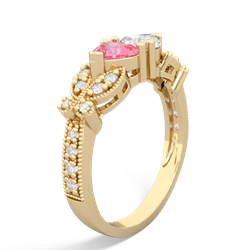 Lab Pink Sapphire Diamond Butterflies 14K Yellow Gold ring R5601