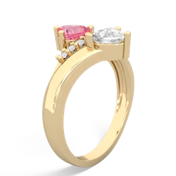 Lab Pink Sapphire Heart To Heart 14K Yellow Gold ring R2064