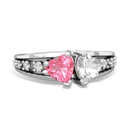 Lab Pink Sapphire Heart To Heart 14K White Gold ring R3342