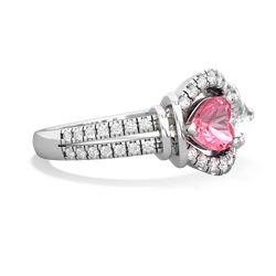 Lab Pink Sapphire Art-Deco Keepsake 14K White Gold ring R5630