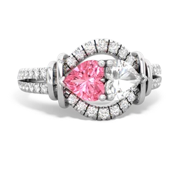 Lab Pink Sapphire Art-Deco Keepsake 14K White Gold ring R5630