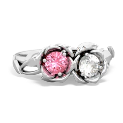 Lab Pink Sapphire Rose Garden 14K White Gold ring R5510