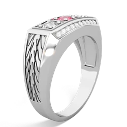 Lab Pink Sapphire Three Stone Tire Tread Men's 14K White Gold ring R0520