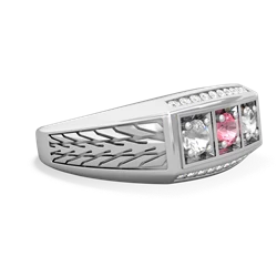 Lab Pink Sapphire Three Stone Tire Tread Men's 14K White Gold ring R0520