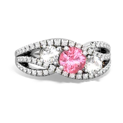 Lab Pink Sapphire Three Stone Aurora 14K White Gold ring R3080