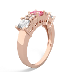 Lab Pink Sapphire Three Stone Diamond Cluster 14K Rose Gold ring R2592