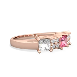 Lab Pink Sapphire Three Stone Diamond Cluster 14K Rose Gold ring R2592