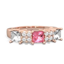 Lab Pink Sapphire Three Stone Diamond Cluster 14K Rose Gold ring R2592