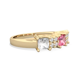 Lab Pink Sapphire Three Stone Diamond Cluster 14K Yellow Gold ring R2592