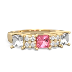 Lab Pink Sapphire Three Stone Diamond Cluster 14K Yellow Gold ring R2592