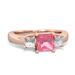 Lab Pink Sapphire Three Stone Trellis 14K Rose Gold ring R4015