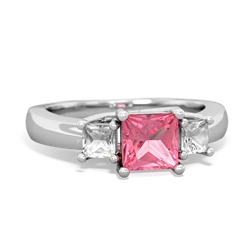 Lab Pink Sapphire Three Stone Trellis 14K White Gold ring R4015