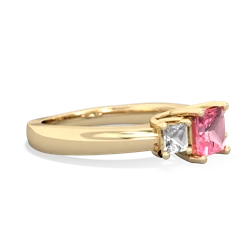 Lab Pink Sapphire Three Stone Trellis 14K Yellow Gold ring R4015