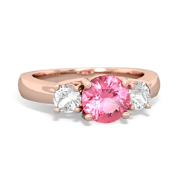 Lab Pink Sapphire Three Stone Round Trellis 14K Rose Gold ring R4018