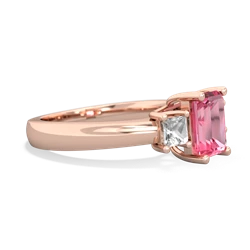 Lab Pink Sapphire Three Stone Emerald-Cut Trellis 14K Rose Gold ring R4021