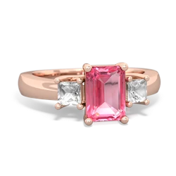 Lab Pink Sapphire Three Stone Emerald-Cut Trellis 14K Rose Gold ring R4021