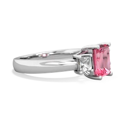 Lab Pink Sapphire Three Stone Emerald-Cut Trellis 14K White Gold ring R4021