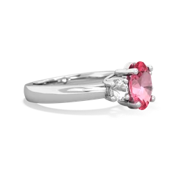 Lab Pink Sapphire Three Stone Oval Trellis 14K White Gold ring R4024