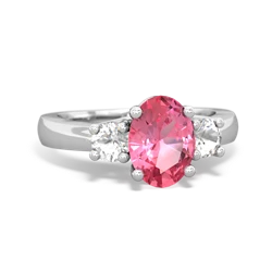 Lab Pink Sapphire Three Stone Oval Trellis 14K White Gold ring R4024