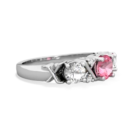 Lab Pink Sapphire Hugs And Kisses 14K White Gold ring R5016