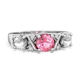 Lab Pink Sapphire Hugs And Kisses 14K White Gold ring R5016