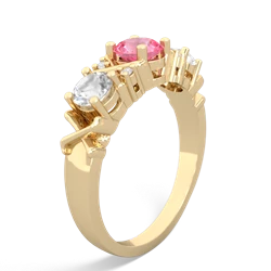 Lab Pink Sapphire Hugs And Kisses 14K Yellow Gold ring R5016