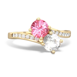 Lab Pink Sapphire Channel Set Two Stone 14K Yellow Gold ring R5303