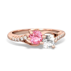 Lab Pink Sapphire Infinity Pave Two Stone 14K Rose Gold ring R5285