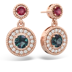 Ruby Halo Dangle 14K Rose Gold earrings E5319