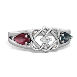 Ruby Hearts Intertwined 14K White Gold ring R5880