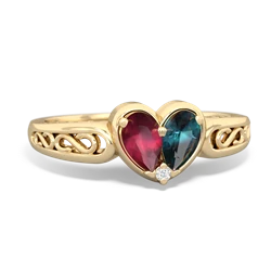 Ruby Filligree 'One Heart' 14K Yellow Gold ring R5070