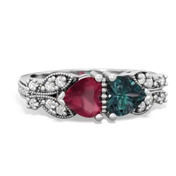 Ruby Diamond Butterflies 14K White Gold ring R5601