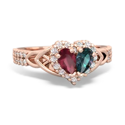 Ruby Celtic Knot Two Hearts As One 14K Rose Gold ring R2644HRT