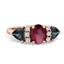 Ruby Antique Style Three Stone 14K Rose Gold ring R2186