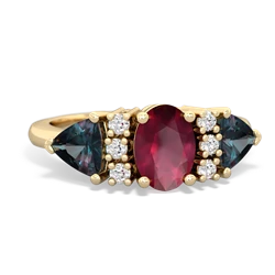 Ruby Antique Style Three Stone 14K Yellow Gold ring R2186