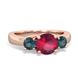 Ruby Three Stone Round Trellis 14K Rose Gold ring R4018