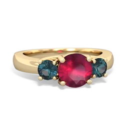 Ruby Three Stone Round Trellis 14K Yellow Gold ring R4018