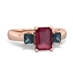 Ruby Three Stone Emerald-Cut Trellis 14K Rose Gold ring R4021